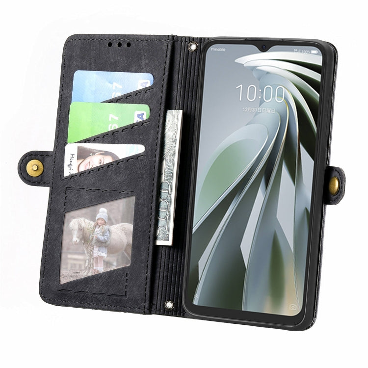 For ZTE Libero 5G IV Geometric Zipper Wallet Side Buckle Leather Phone Case