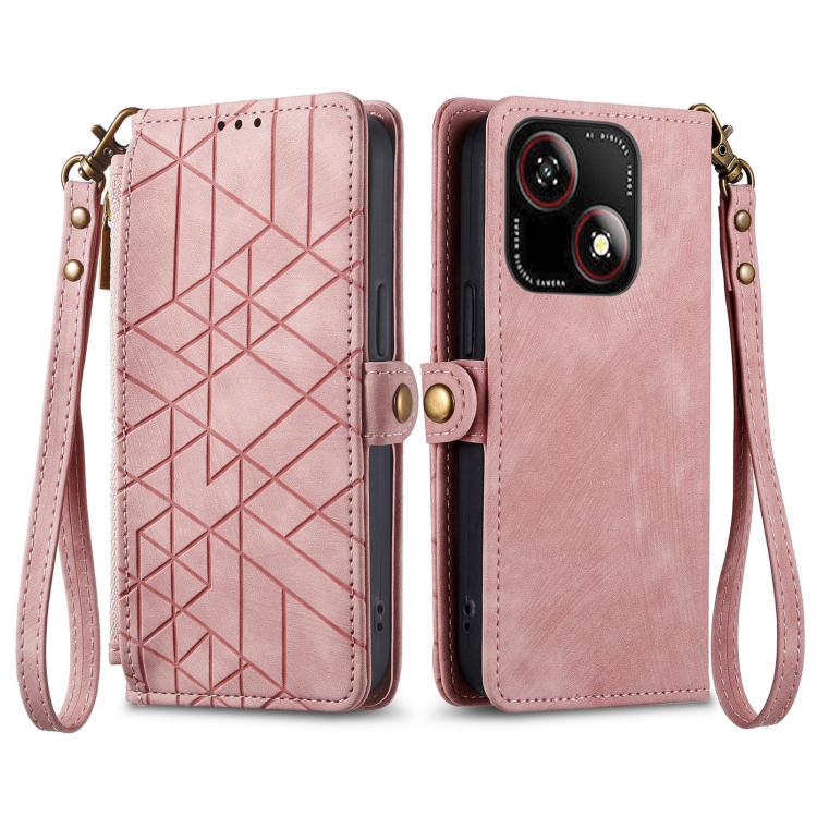 For ZTE Blade A35e 4G Geometric Zipper Wallet Side Buckle Leather Phone Case