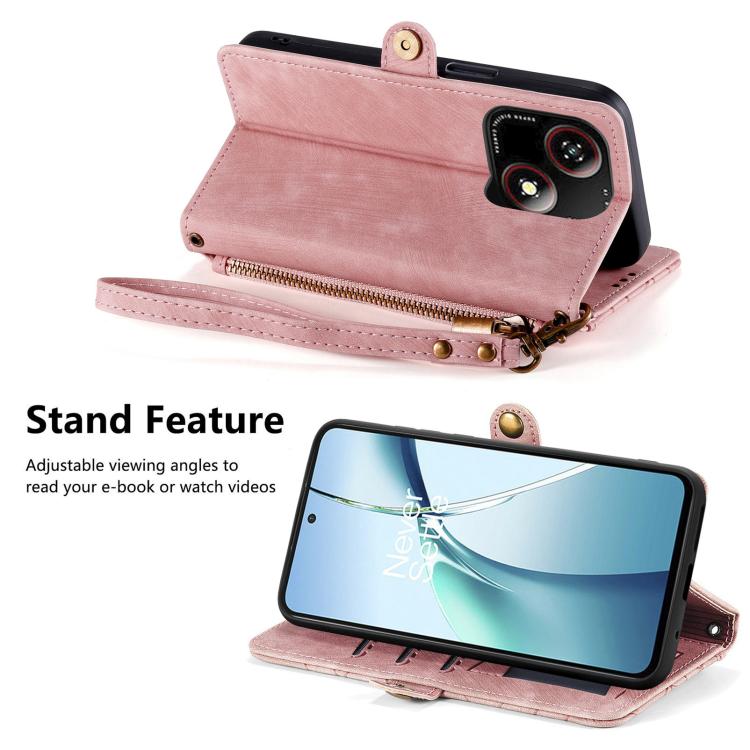 For ZTE Blade A35e 4G Geometric Zipper Wallet Side Buckle Leather Phone Case