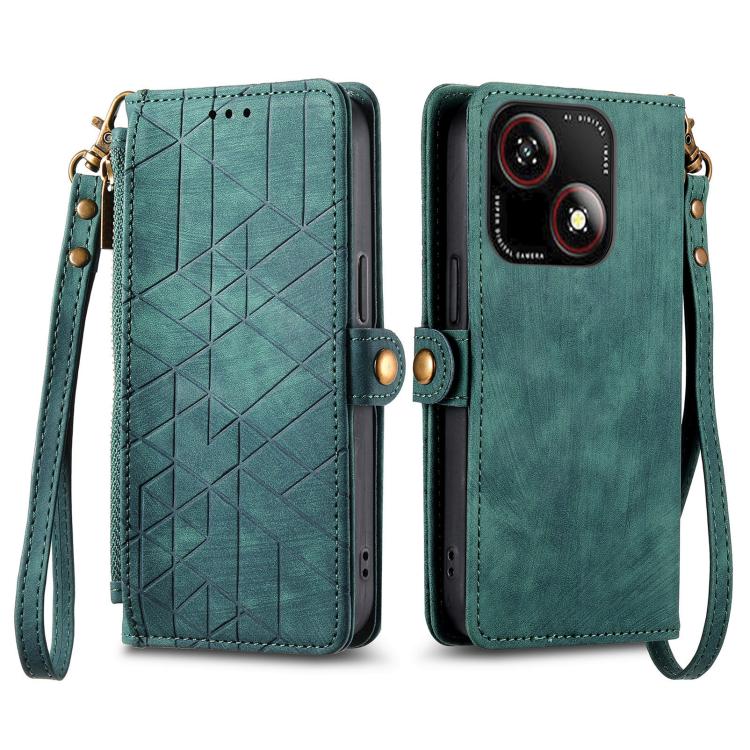 For ZTE Blade A35e 4G Geometric Zipper Wallet Side Buckle Leather Phone Case
