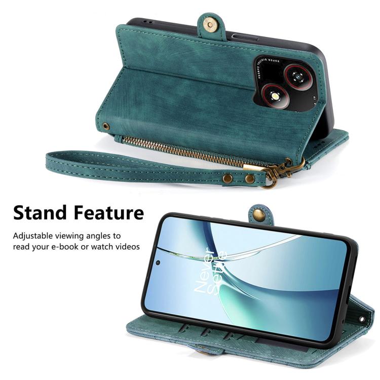 For ZTE Blade A35e 4G Geometric Zipper Wallet Side Buckle Leather Phone Case