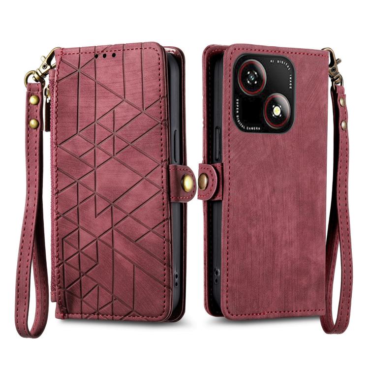 For ZTE Blade A35e 4G Geometric Zipper Wallet Side Buckle Leather Phone Case