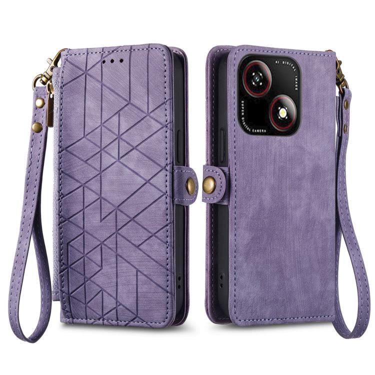 For ZTE Blade A35e 4G Geometric Zipper Wallet Side Buckle Leather Phone Case