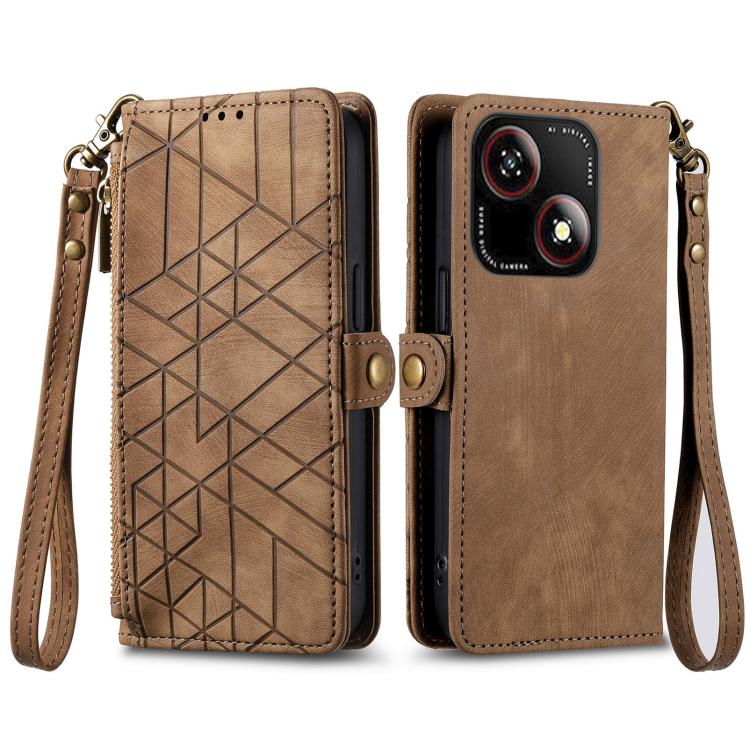For ZTE Blade A35e 4G Geometric Zipper Wallet Side Buckle Leather Phone Case