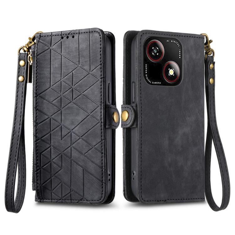 For ZTE Blade A35e 4G Geometric Zipper Wallet Side Buckle Leather Phone Case
