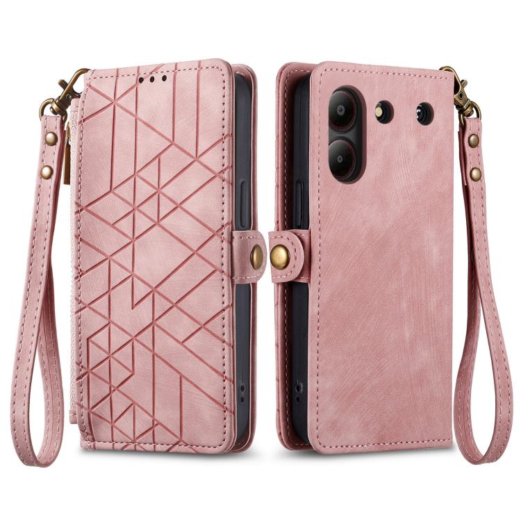 For ZTE Blade A54 Geometric Zipper Wallet Side Buckle Leather Phone Case