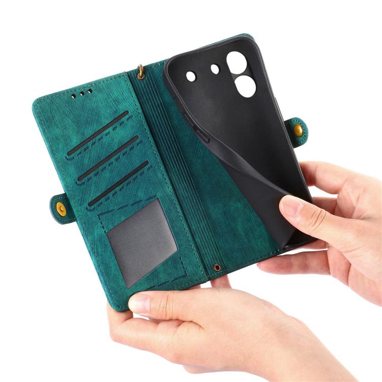 For ZTE Blade A54 Geometric Zipper Wallet Side Buckle Leather Phone Case