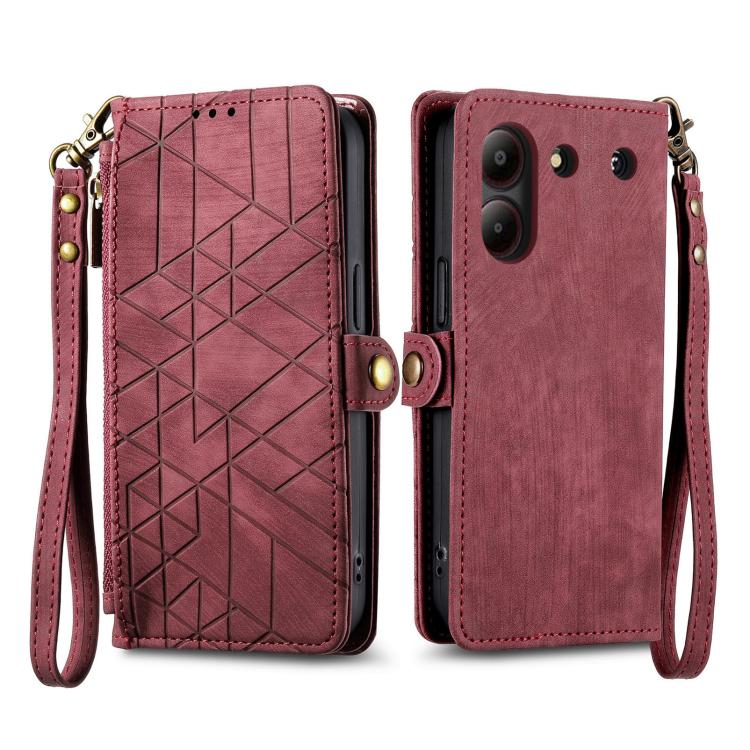 For ZTE Blade A54 Geometric Zipper Wallet Side Buckle Leather Phone Case