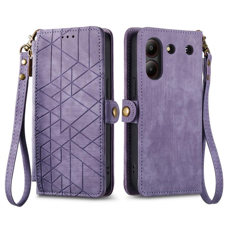For ZTE Blade A54 Geometric Zipper Wallet Side Buckle Leather Phone Case