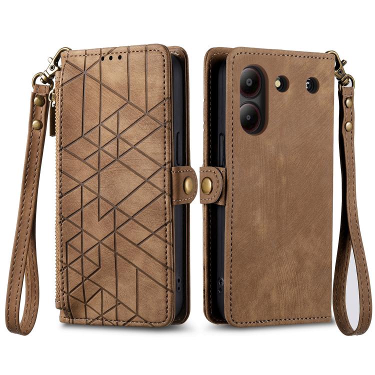 For ZTE Blade A54 Geometric Zipper Wallet Side Buckle Leather Phone Case