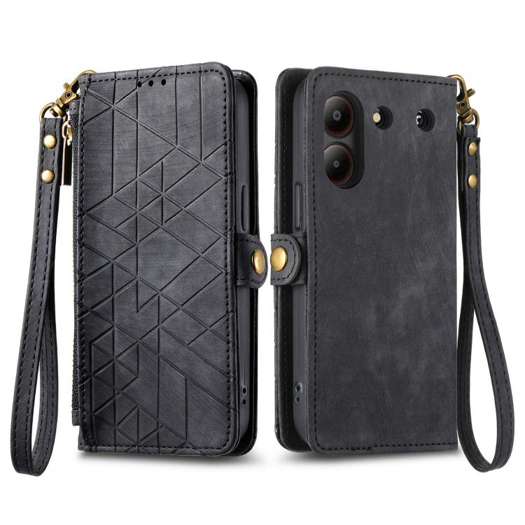 For ZTE Blade A54 Geometric Zipper Wallet Side Buckle Leather Phone Case
