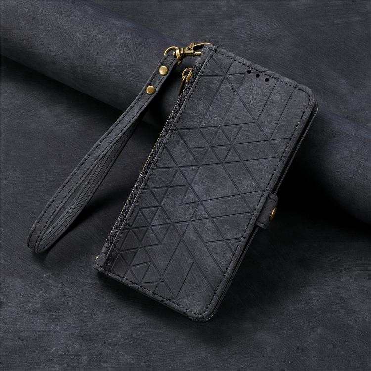 For ZTE Blade A54 Geometric Zipper Wallet Side Buckle Leather Phone Case