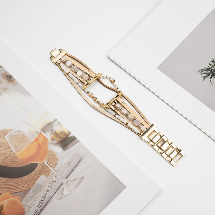 For Apple Watch Series 9 45mm Beaded National Style Bracelet Crystal Watch Band