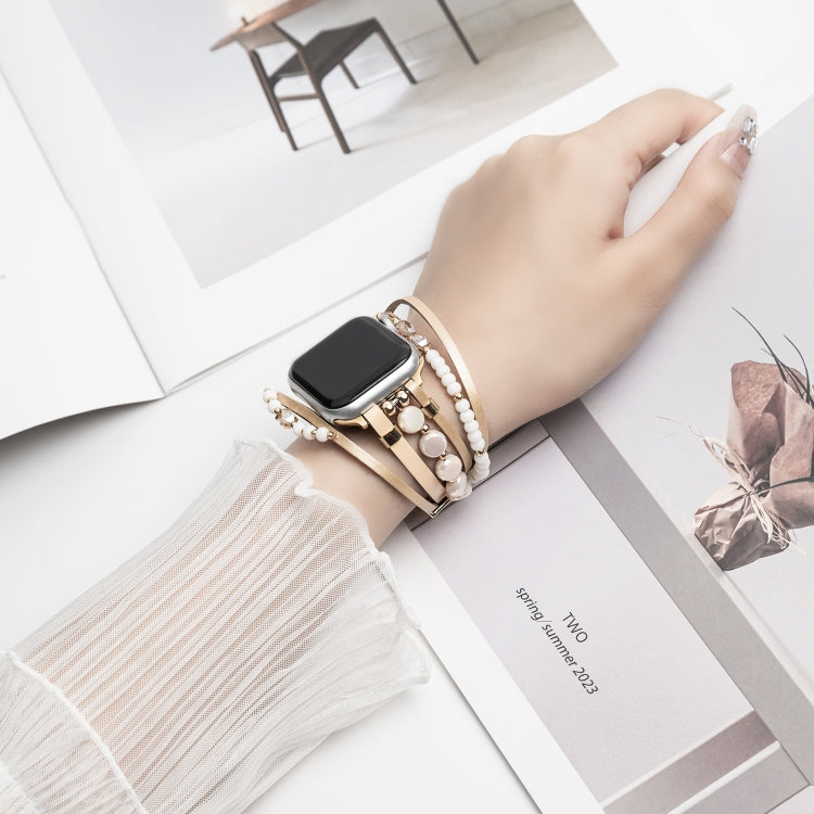 For Apple Watch Series 9 45mm Beaded National Style Bracelet Crystal Watch Band