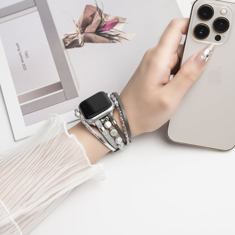 For Apple Watch Series 5 44mm Beaded National Style Bracelet Crystal Watch Band