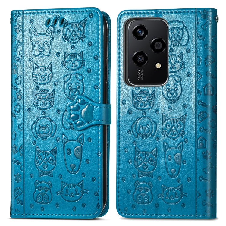 For Honor 200 Lite Global Cat and Dog Embossed Leather Phone Case