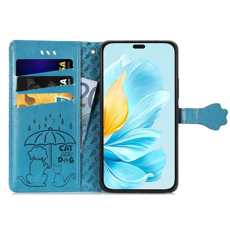 For Honor 200 Lite Global Cat and Dog Embossed Leather Phone Case