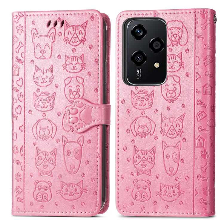 For Honor 200 Lite Global Cat and Dog Embossed Leather Phone Case