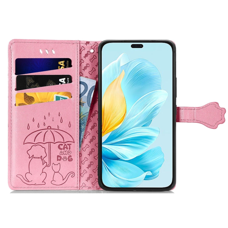For Honor 200 Lite Global Cat and Dog Embossed Leather Phone Case