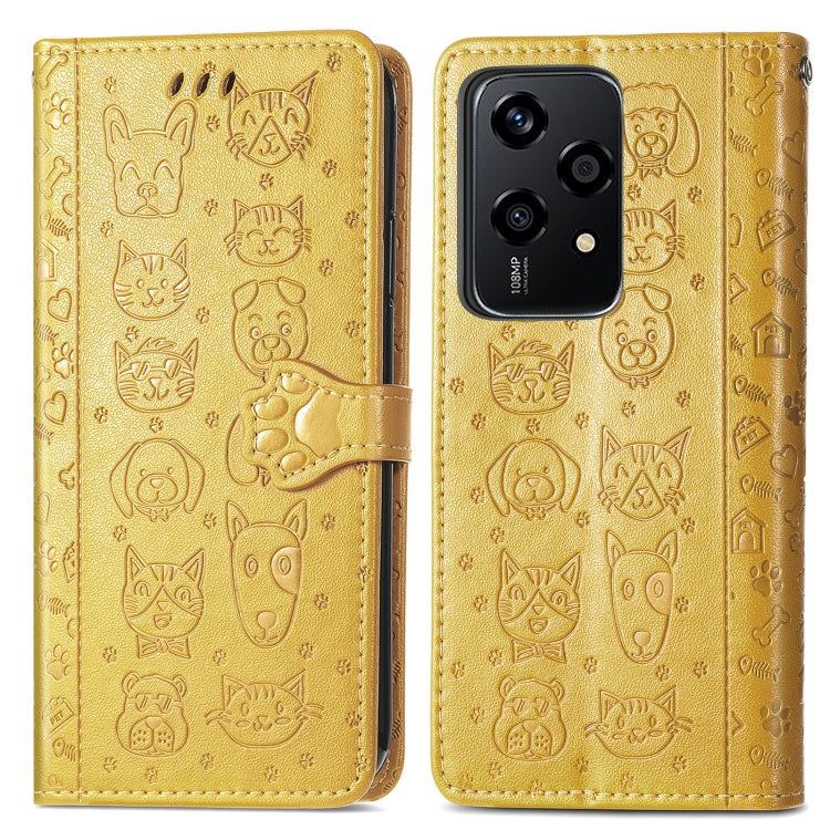 For Honor 200 Lite Global Cat and Dog Embossed Leather Phone Case
