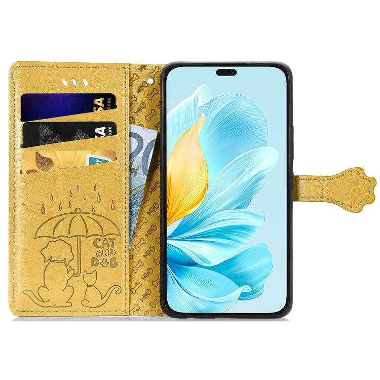 For Honor 200 Lite Global Cat and Dog Embossed Leather Phone Case
