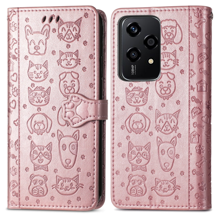 For Honor 200 Lite Global Cat and Dog Embossed Leather Phone Case