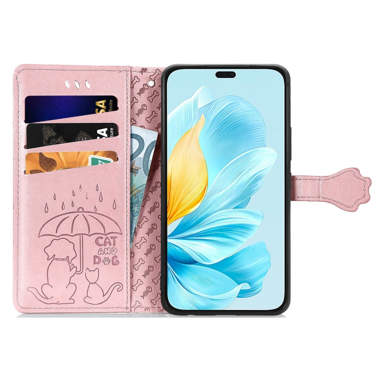For Honor 200 Lite Global Cat and Dog Embossed Leather Phone Case