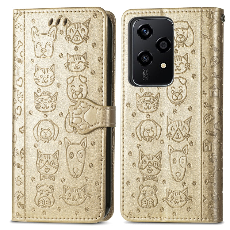 For Honor 200 Lite Global Cat and Dog Embossed Leather Phone Case