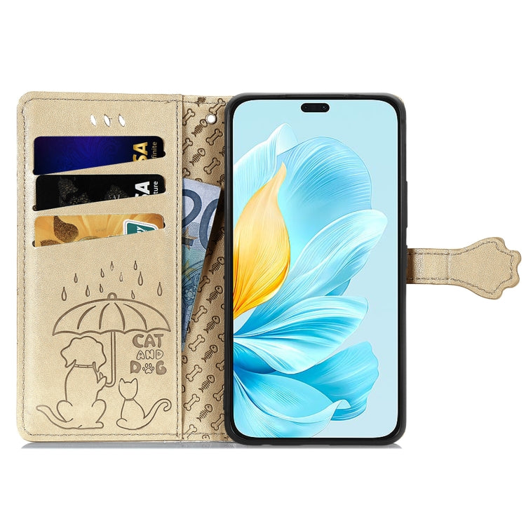 For Honor 200 Lite Global Cat and Dog Embossed Leather Phone Case