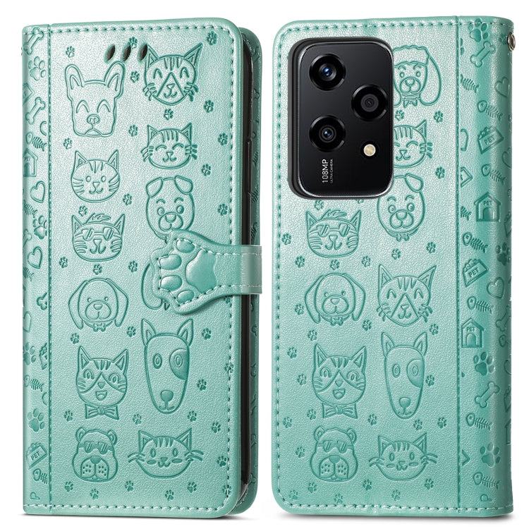 For Honor 200 Lite Global Cat and Dog Embossed Leather Phone Case