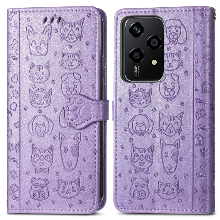 For Honor 200 Lite Global Cat and Dog Embossed Leather Phone Case