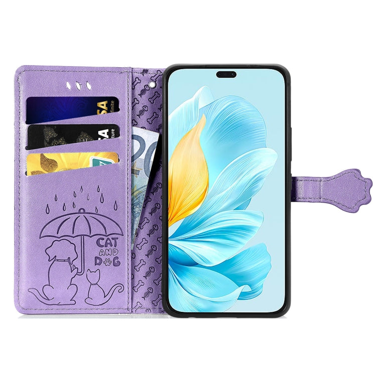For Honor 200 Lite Global Cat and Dog Embossed Leather Phone Case