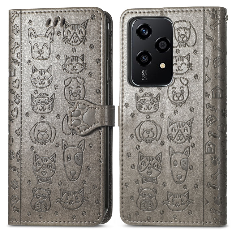 For Honor 200 Lite Global Cat and Dog Embossed Leather Phone Case