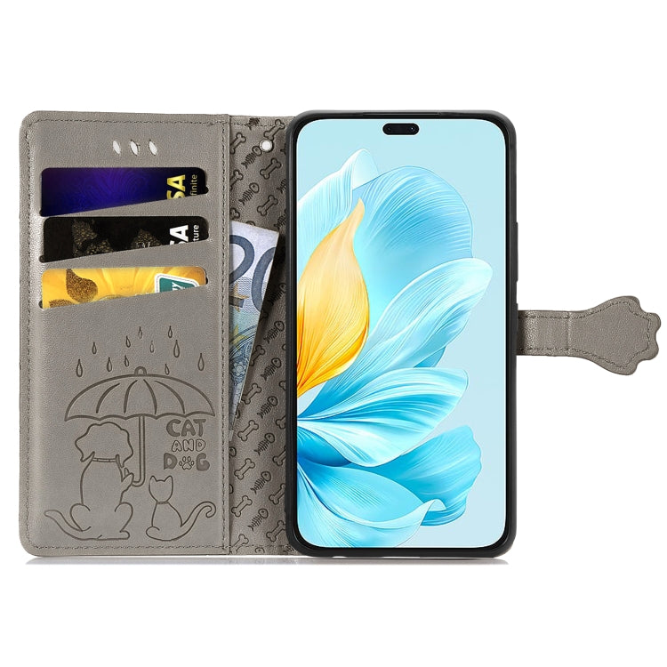 For Honor 200 Lite Global Cat and Dog Embossed Leather Phone Case