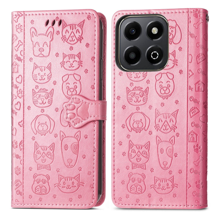 For Honor 200 Smart Cat and Dog Embossed Leather Phone Case