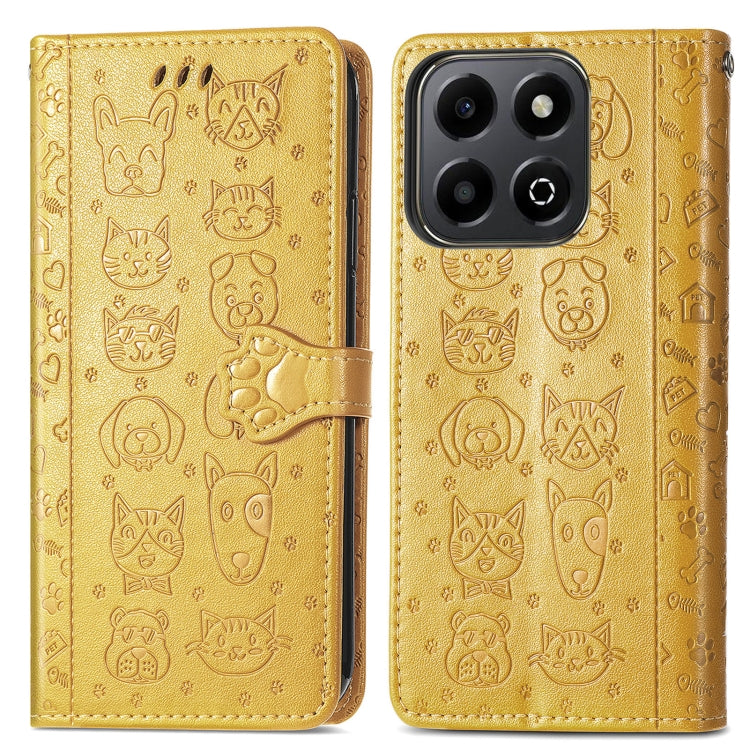 For Honor 200 Smart Cat and Dog Embossed Leather Phone Case