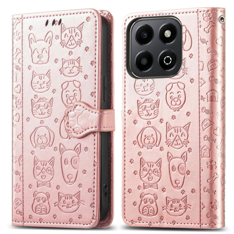 For Honor 200 Smart Cat and Dog Embossed Leather Phone Case