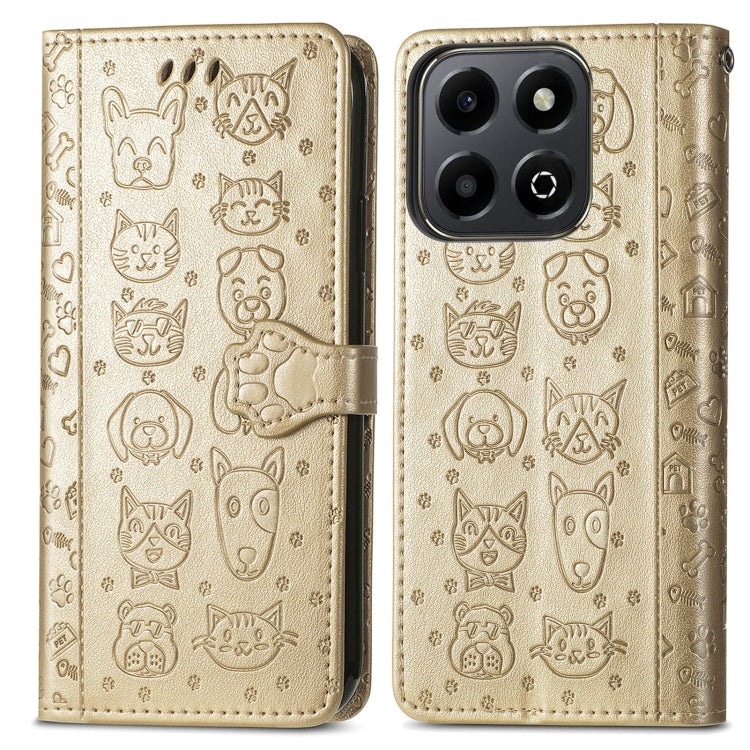 For Honor 200 Smart Cat and Dog Embossed Leather Phone Case