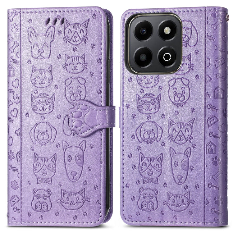 For Honor 200 Smart Cat and Dog Embossed Leather Phone Case