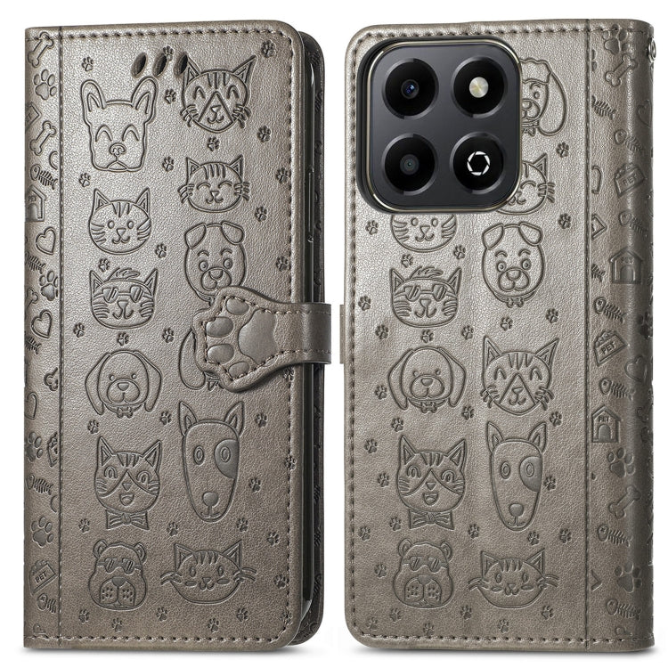 For Honor 200 Smart Cat and Dog Embossed Leather Phone Case