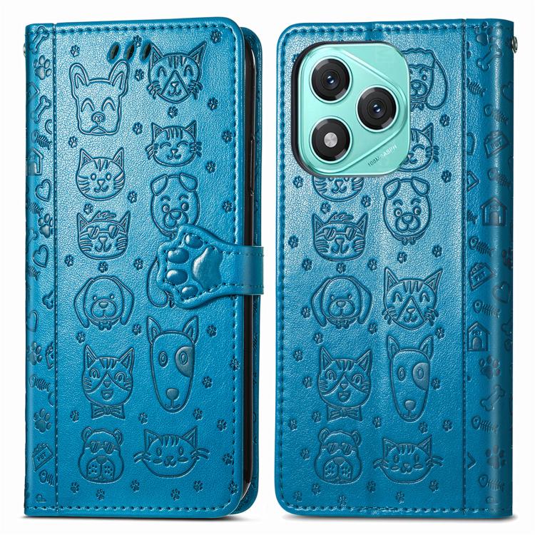 For Honor 400 Lite Global Cat and Dog Embossed Leather Phone Case