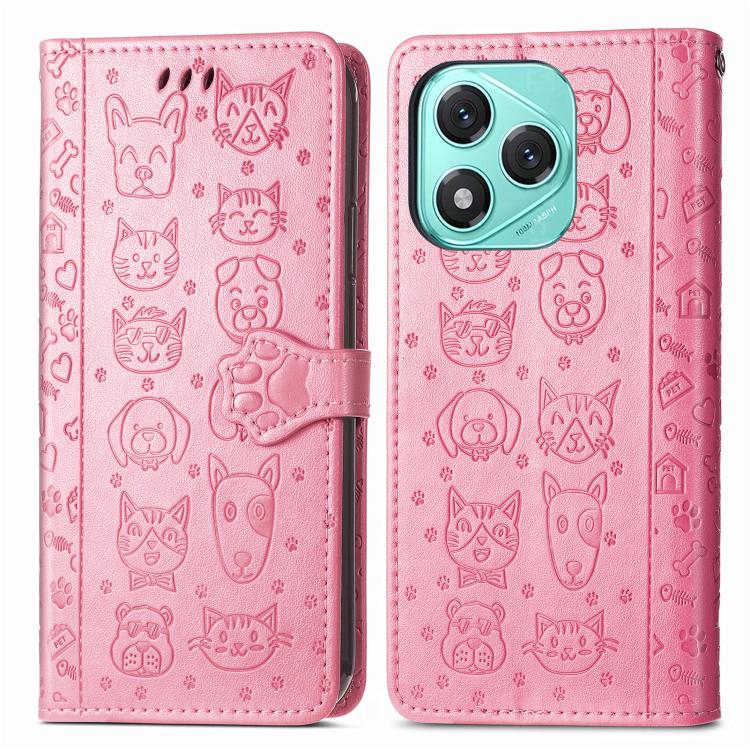 For Honor 400 Lite Global Cat and Dog Embossed Leather Phone Case