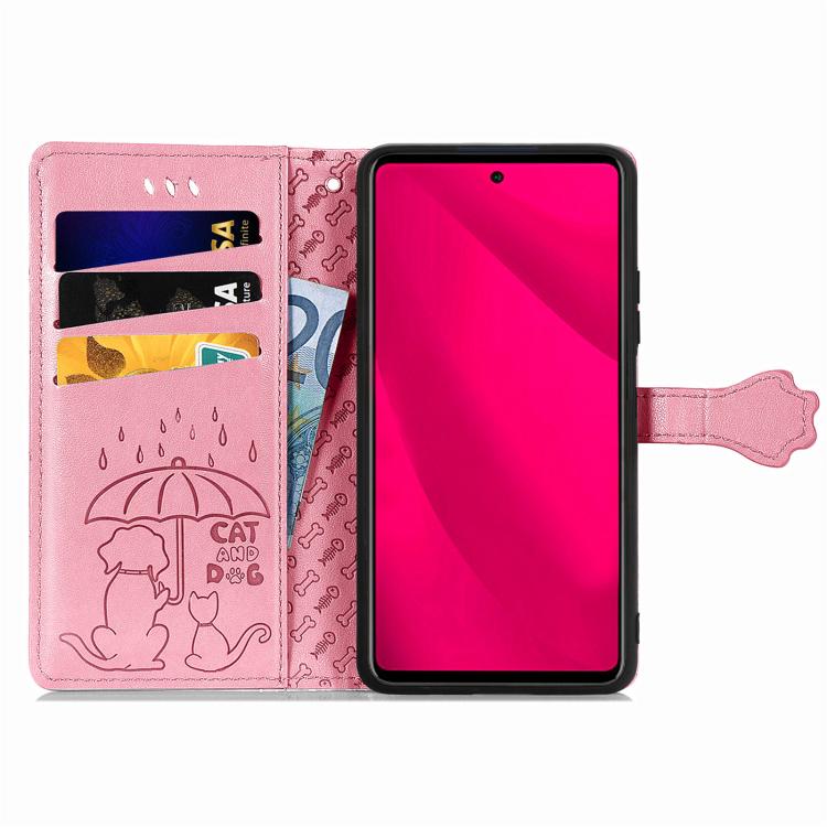For Honor 400 Lite Global Cat and Dog Embossed Leather Phone Case