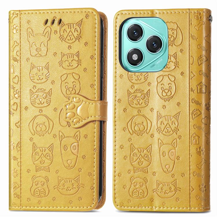 For Honor 400 Lite Global Cat and Dog Embossed Leather Phone Case