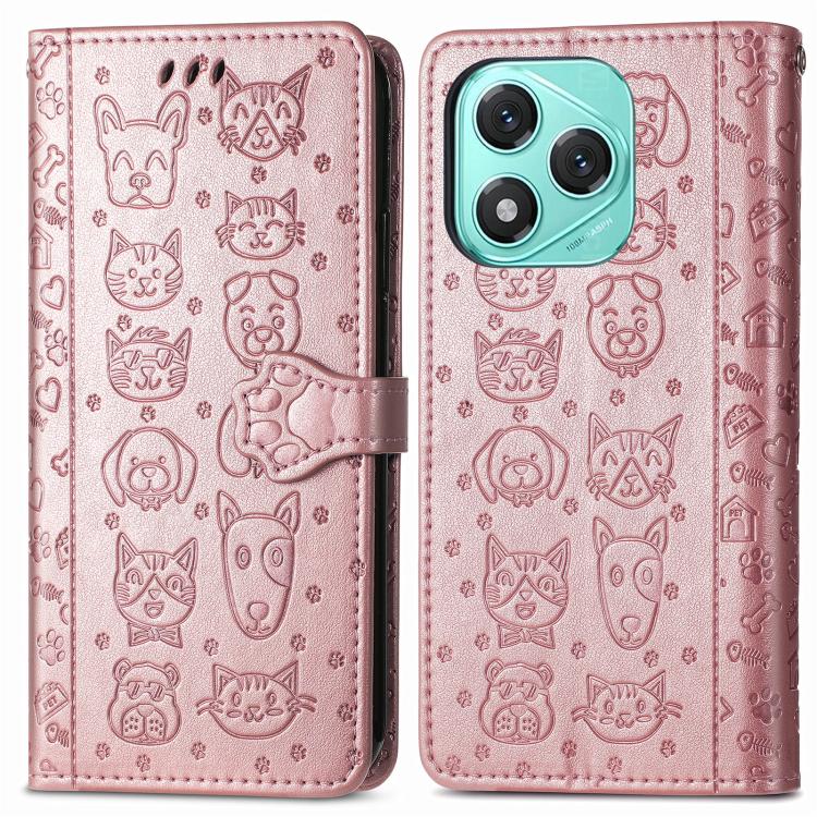 For Honor 400 Lite Global Cat and Dog Embossed Leather Phone Case