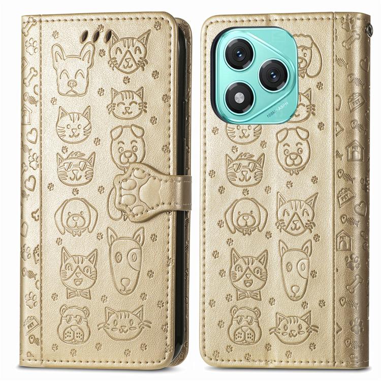 For Honor 400 Lite Global Cat and Dog Embossed Leather Phone Case