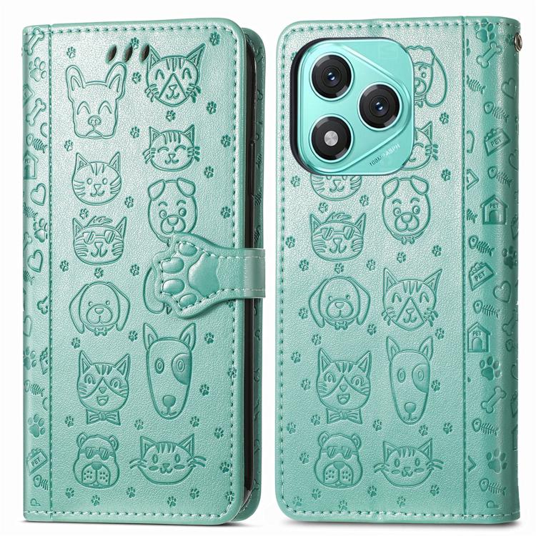 For Honor 400 Lite Global Cat and Dog Embossed Leather Phone Case
