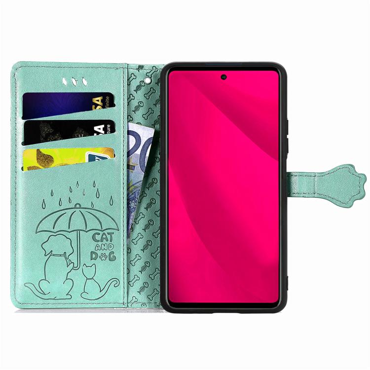 For Honor 400 Lite Global Cat and Dog Embossed Leather Phone Case