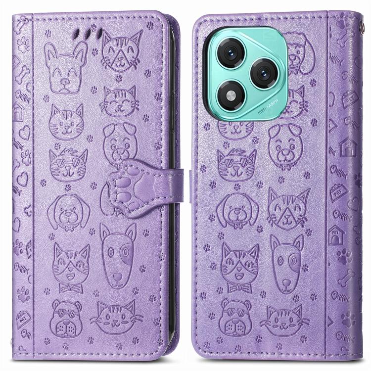 For Honor 400 Lite Global Cat and Dog Embossed Leather Phone Case
