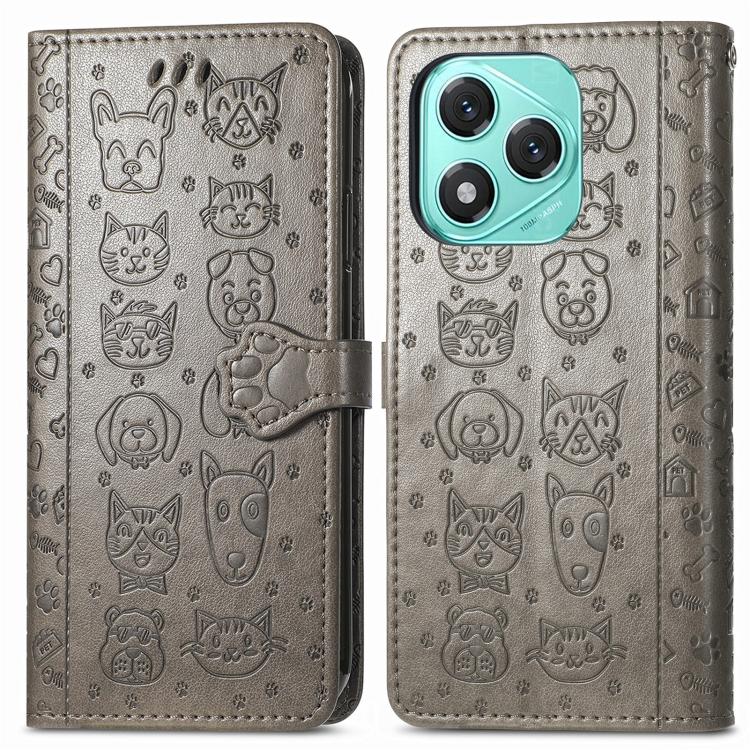For Honor 400 Lite Global Cat and Dog Embossed Leather Phone Case
